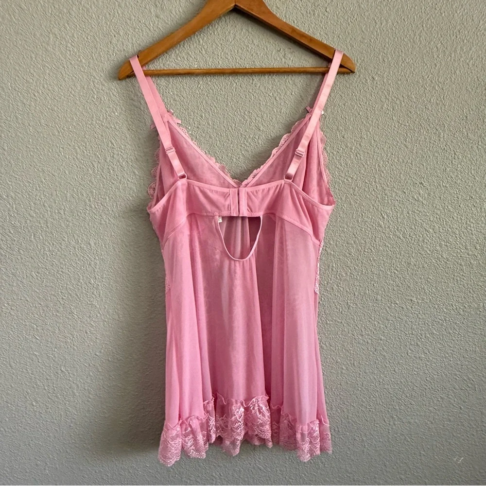 Oh la la Cherie Pink Lace Mesh Babydoll Chemise Size‎ 3X/4X